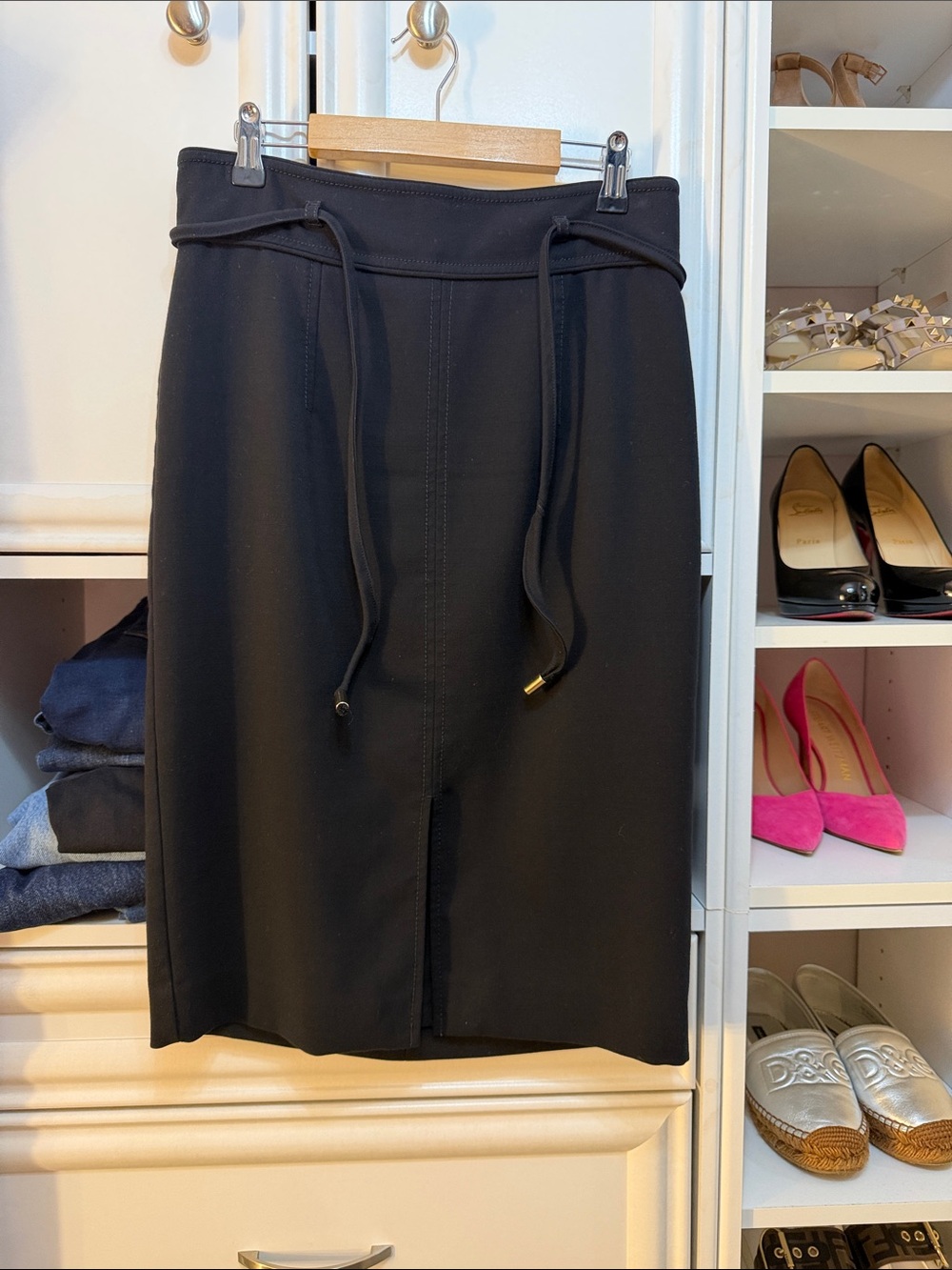 Ann Taylor Black Drawstring Pencil Skirt with Front Slit